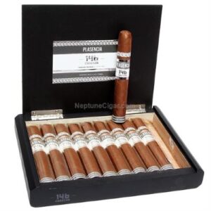 Plasencia Cosecha 146 San Luis Toro cigars displayed in open black box with band details visible