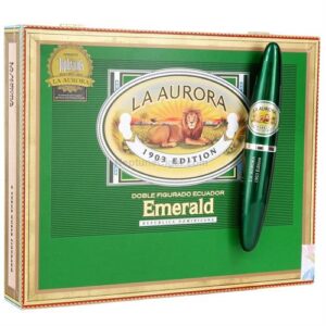 La Aurora Preferidos Ecuador Emerald 1903 Edition cigar box with green tube and single cigar displayed