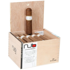 NUb Cameroon 460 cigars in open wooden box displaying hand-rolled premium tobacco with white band labels