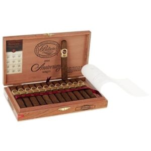 Padron 1964 Anniversary Principe Maduro cigars in open wooden box with gold bands and white tissue paper.